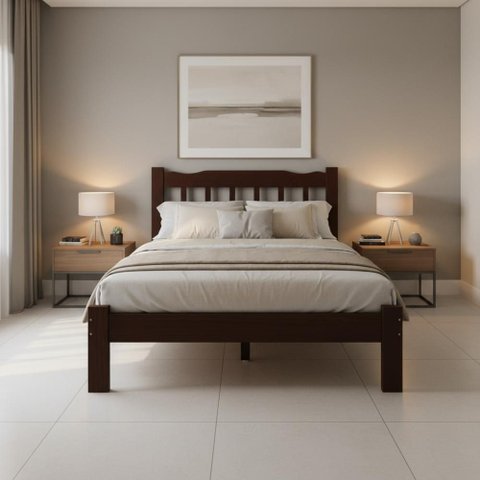 Cama Casal Pérola Madeira Maciça Resistente Nogueira