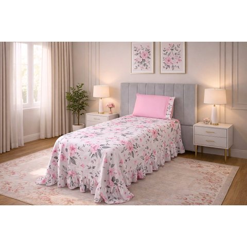 Kit 2 Pçs Colcha Solteiro Beleza Estampado: Rosa