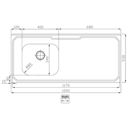 Pia de Inox 1,20 X 0,53 Lisa Cuba Deslocada para Esquerda - 2