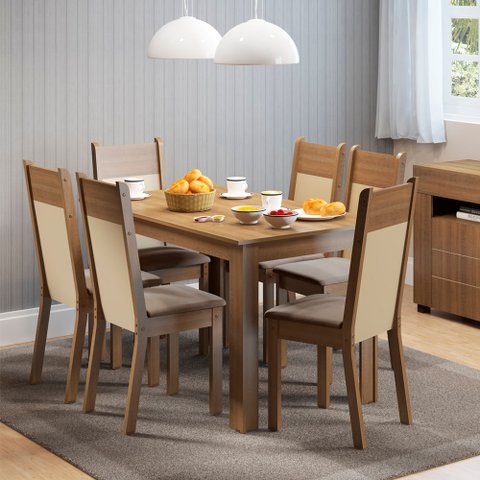Conjunto Sala de Jantar Honduras Madesa Mesa Tampo de Madeira com 6 Cadeiras Rustic/Crema/Pérola Cor