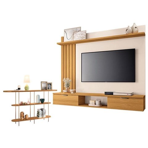 Painel para Tv Suspenso Lets e Aparador Infinity Cinamomo Off White – Hb Móveis