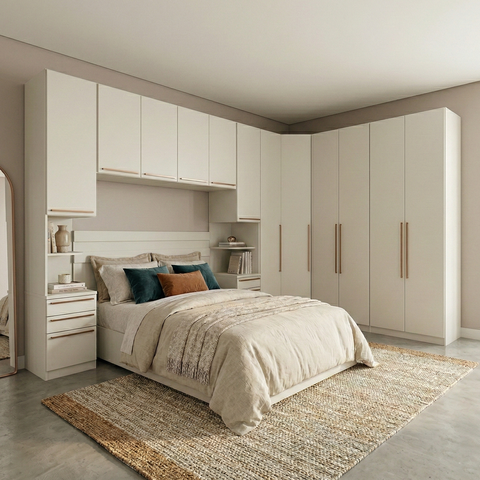 Guarda Roupa Casal Modulado 6 Peças com Cabeceira 12 Portas 12 Gavetas Seletto Areia Bege/HP