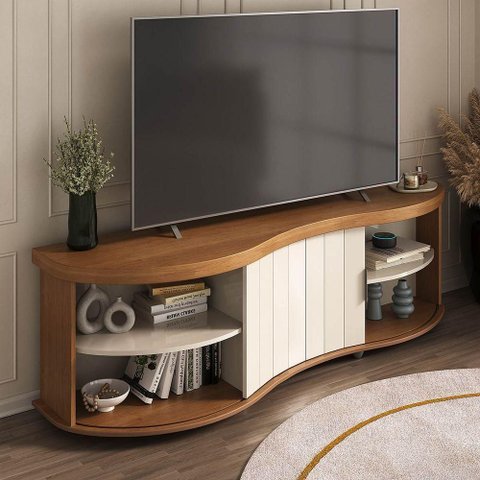 Rack Magnum P/ Tv até 75" com Porta Ripada Cinamomo/off White - Artely