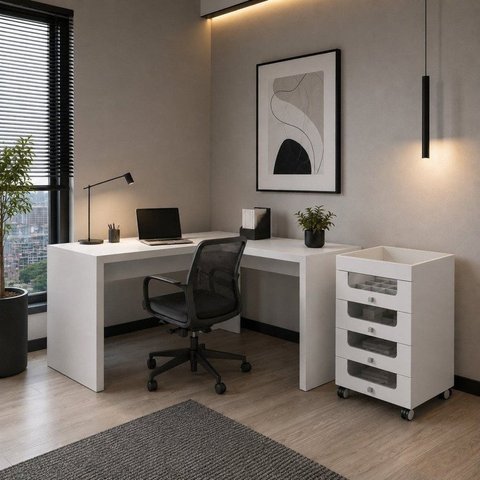 Conjunto Home Office 2 Peças com Escrivaninha ME4116 e Gaveteiro PE2009