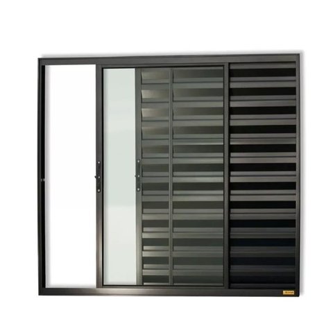 Janela Veneziana de Alumínio 3 Folhas sem Grade 100x120cm Preto Allo Esquadrias
