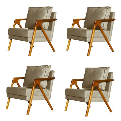 Kit 4 Poltronas Cadeira Mona Luxo Recepção - Suede Cappuccino