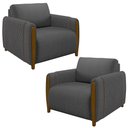 Ver imagem 1 de Kit 2 Poltronas Decorativas Pés Madeira Maceió Linho Chumbo - Gran Belo