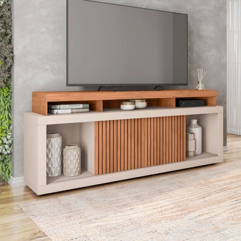 Rack para Tv 75 Polegadas 2 Portas com Ripado Aegon Freijo/off White - Caemmun