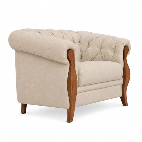 Poltrona Decorativa 121cm Pugle Linho Bege - Sallar Home
