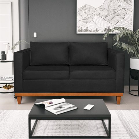 Sofá 2 Lugares 140cm Suede Esper Preto
