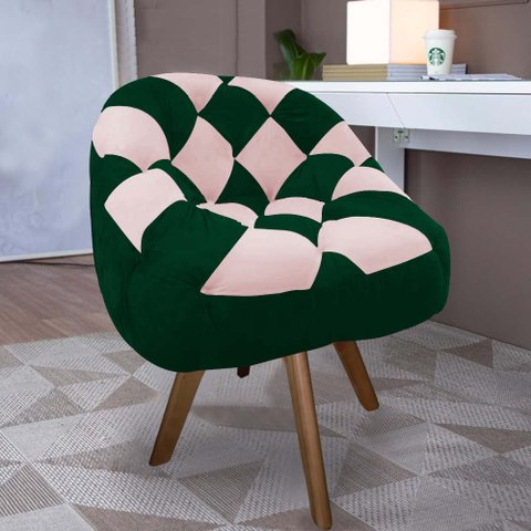 Poltrona Paloma Escritório Sala Giratória Madeira Suede Verde e Suede Rosa Bebê - Dominic Decor
