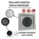 Ver imagem 4 de Ralo Anti Cheiro Aluminio 15x15 Reta Tela e Coletor Saída Baixa Branca Adapt de 40mm até 100mm