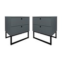 Ver imagem 1 de Kit 2 Mesas de Cabeceira Slim Cinza 2 Gavetas Base Metálica Preta - Vallisa Decor