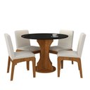 Ver imagem 1 de Mesa Redonda Messina 4 Cadeiras Estofadas Freijó/pto/bouclé Off - M.a Freijó/preto/bouclé Off