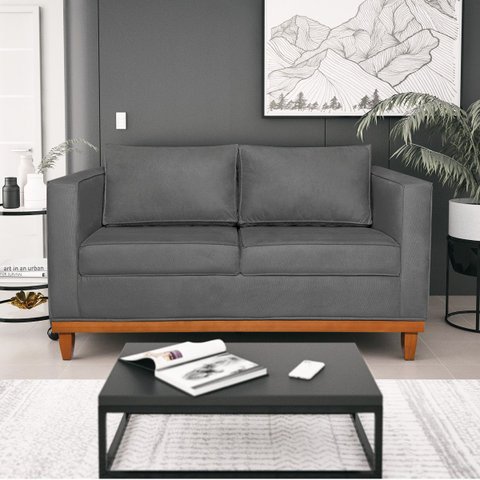 Sofá 2 Lugares 140cm Linho Esper Cinza Chumbo