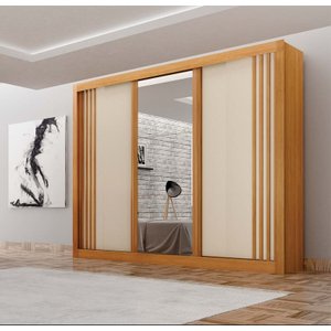 Guarda Roupa Casal com Espelho 3 Portas 4 Gavetas - Milano-cinamomo/off White - Leifer Móveis