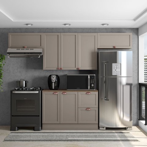 Composição Cozinha Modulada Olivia 4 Peças 7 Portas com Tampo Poliman Móveis