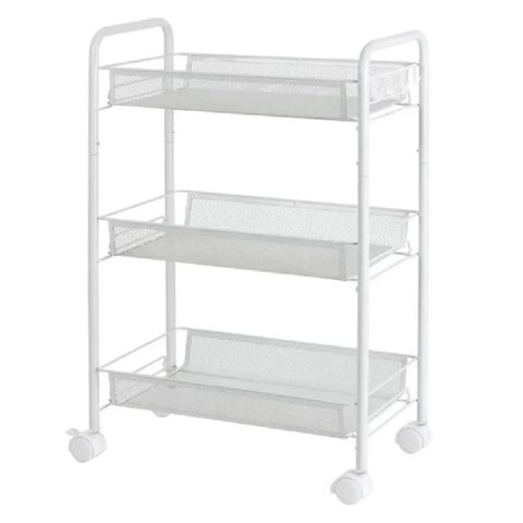 Organizador Multiuso 3 Cestos -fruteira, Porta Cosméticos e Acessórios com Rodinhas Branco!