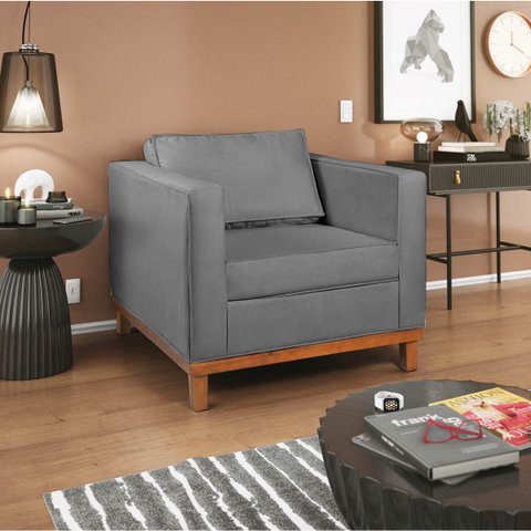 Poltrona Decorativa Suede Esper Cinza