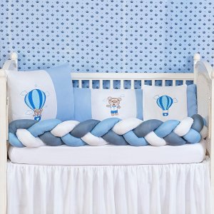 Kit Jogo de Berço Balão Menino 6 Peças Azul Preço Baixo