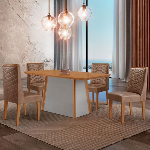 Mesa de Jantar Diane 120cm Tampo Mdf Laminado com 4 Cadeiras Safira Moderna Mobília