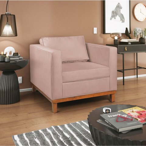 Poltrona Decorativa Suede Esper Rosa Rosê