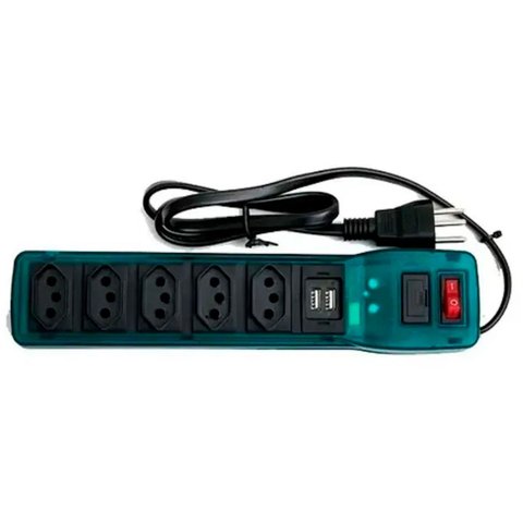Filtro de Linha 5 Tomadas com 2 Usb Multicraft Plps5t2usb com Fusível de Proteção contra Sobrecarga: