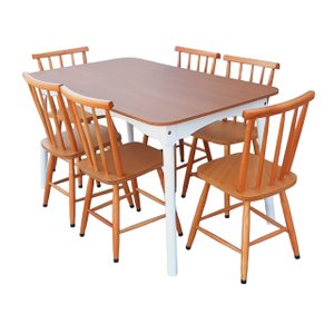 Jogo de Jantar Colonial Brisa Mesa 137x80 Cm + 06 Cadeiras Mel ( Tampo Mel ) Base Branca