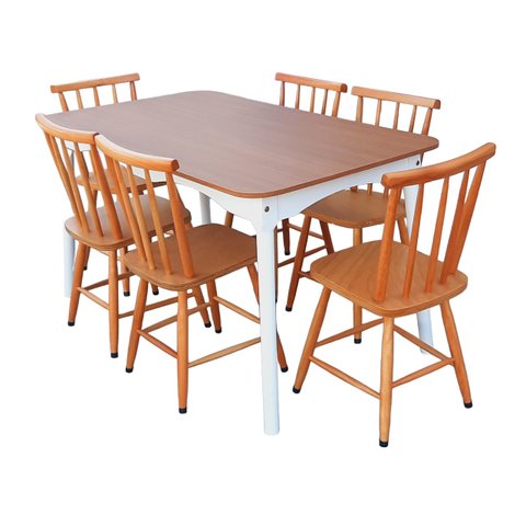 Jogo de Jantar Colonial Brisa Mesa 137x80 Cm + 06 Cadeiras Mel ( Tampo Mel ) Base Branca