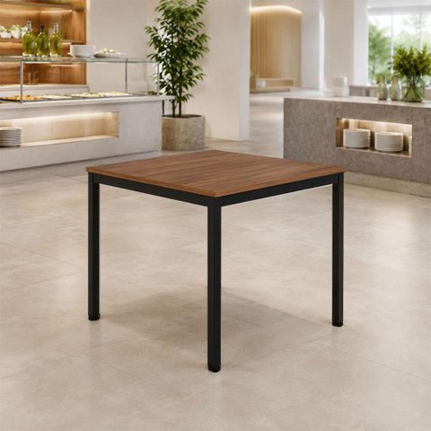 Mesa Cozinha e Refeitório 4 Lugares Quadrada 90cm x 90cm Pés Metal Casa Lar Cor:Nogal com Preto