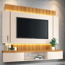 Ver imagem 2 de Painel para Tv 55 Pol Ripado com Bancada Suspensa Luzzi B01 Off White Cinamomo - Lyam Decor