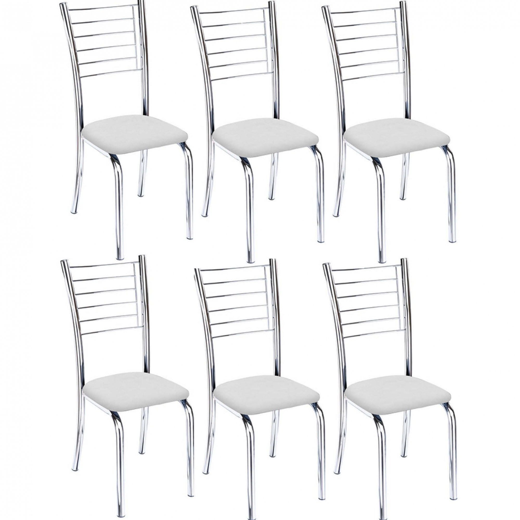 Kit 6 Cadeiras Iara Cromada para Cozinha-Corino Branco-Gat Magazine