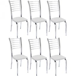 Kit 6 Cadeiras Iara Cromada para Cozinha-Corino Branco-Gat Magazine - 1