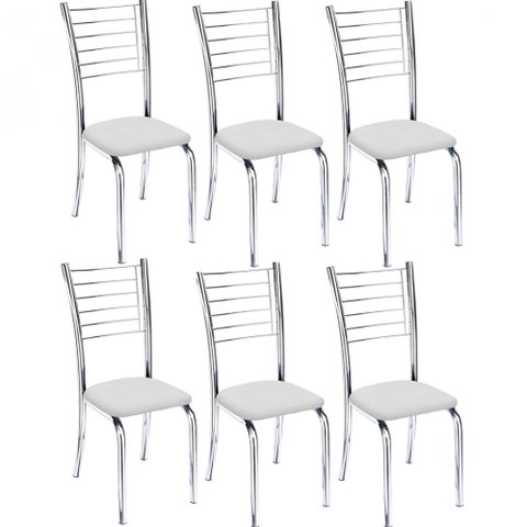 Kit 6 Cadeiras Iara Cromada para Cozinha-Corino Branco-Gat Magazine