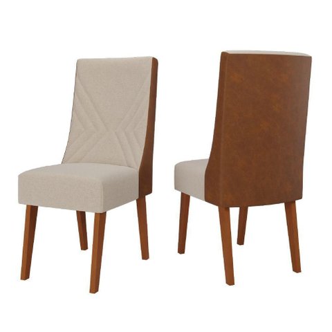 Conjunto com 2 Cadeiras Estofadas Sala de Jantar Tifany Madeirado/bege Claro Viero