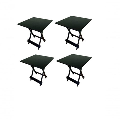 Kit 4 Mesas 70x70 Quadrada Tampo MDF Estrutura Aço Preto Móveis 4I