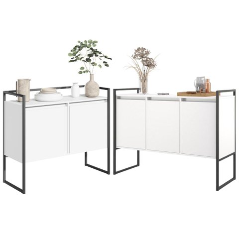 Conjunto Aparador Industrial 2 e 3 Portas Branco Preto