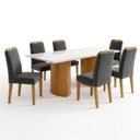 Ver imagem 2 de Conjunto de Mesa de Jantar 6 Lugares Isla e Lyra Tampo Vidro/MDF Cinamomo Off White e Grafite