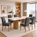 Ver imagem 1 de Conjunto de Mesa de Jantar 6 Lugares Isla e Lyra Tampo Vidro/MDF Cinamomo Off White e Grafite