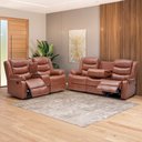 Ver imagem 1 de Conjunto Poltronas 2 e 3 Lugares Reclinável Manual Hollywood Aquecimento Massagem PU Caramelo G31 -