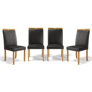 Kit com 4 Cadeiras Ana Madeira Maciça Estofadas para Mesa de Jantar Courino Preto 503