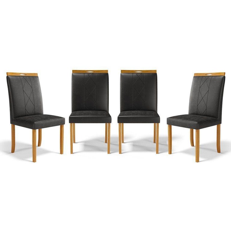Kit com 4 Cadeiras Ana Madeira Maciça Estofadas para Mesa de Jantar Courino Preto 503 Kit com 4 Cadeiras Ana Madeira Maciça Estofadas para Mesa de Jantar Courino Preto 503