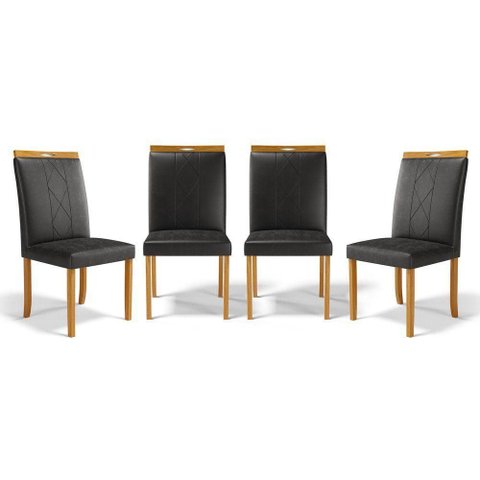 Kit com 4 Cadeiras Ana Madeira Maciça Estofadas para Mesa de Jantar Courino Preto 503