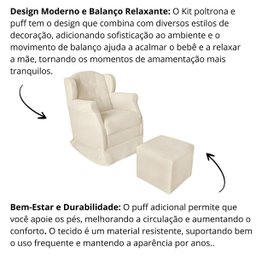 Poltrona Amamentação Balanço Confortável Puff Pétala Suede:bege - 5