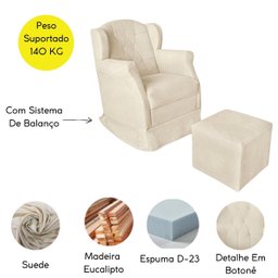 Poltrona Amamentação Balanço Confortável Puff Pétala Suede:bege - 4