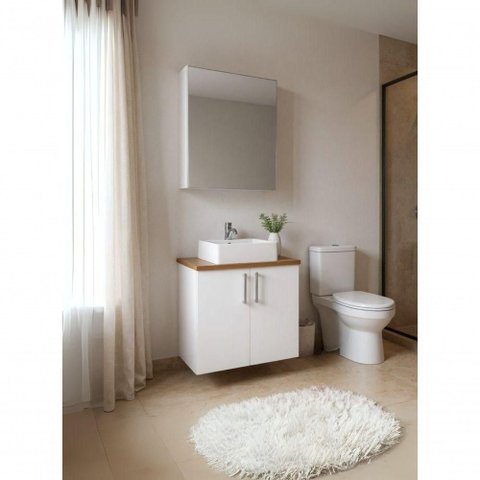 Gabinete para Banheiro Paris 2 Prateleiras MDF 60cm Amadeirado com Branco On Móveis