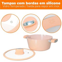 Jogo de Panelas de Indução Antiaderente Cerâmica Chicago Bege 4 Peças - Casambiente - 3