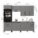 Ver imagem 4 de Cozinha Modulada Completa 5 Peças 270cm 9 Portas 6 Gavetas sem Tampo Mônaco Cinza Chumbo/Titânio