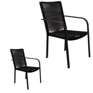 Kit 2 Cadeira Área Gourmet Alumínio Corda Sintética Cor:preto