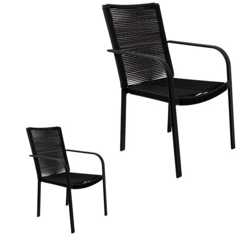 Kit 2 Cadeira Área Gourmet Alumínio Corda Sintética Cor:preto